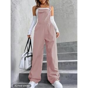 Women's Plain Pocket Overalls Pink - XXL